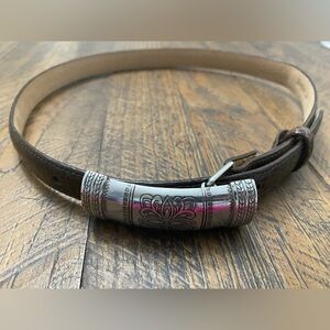 Brighton Brown Leather Belt with Ornate Silver Buckle